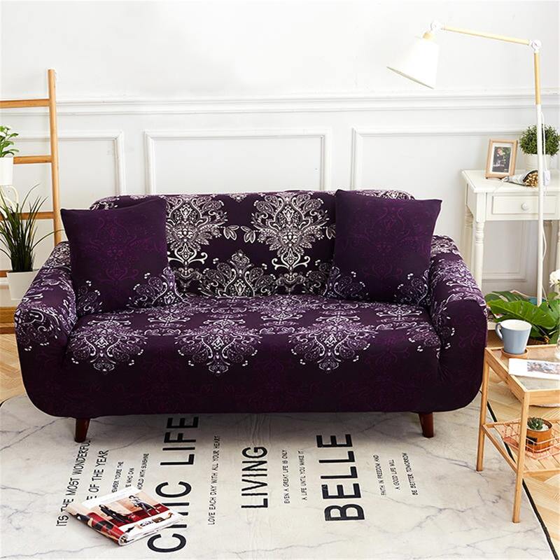 

Flower Print Sofa Cover Without Cushion Cover, Purple