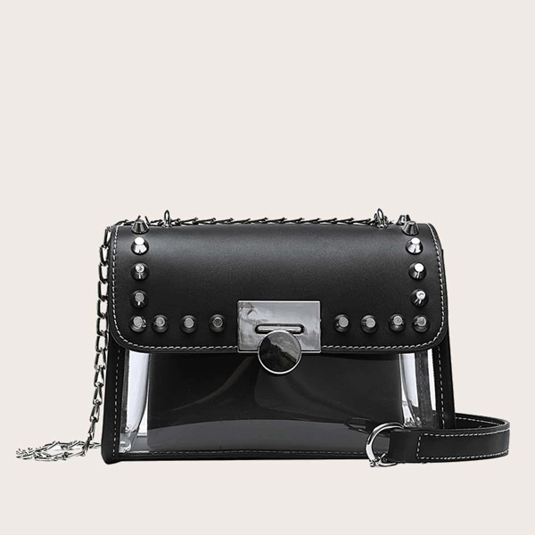 

Plain Studded Crossbody Bag, Black