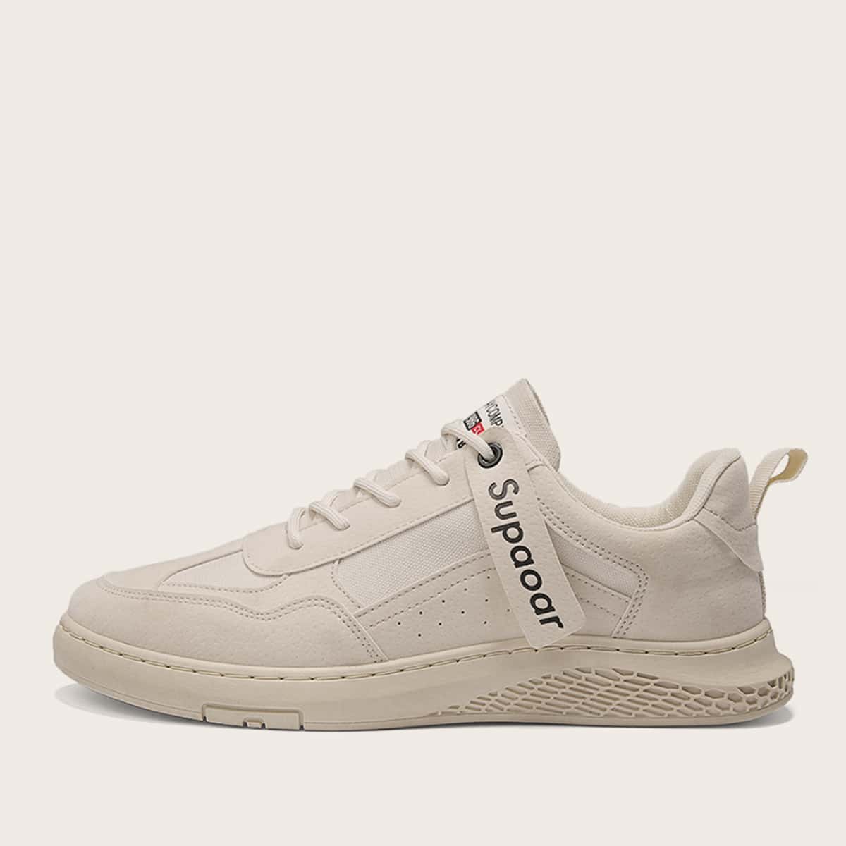 

Guys Lace-up Front Letter Tape Decor Sneakers, Beige