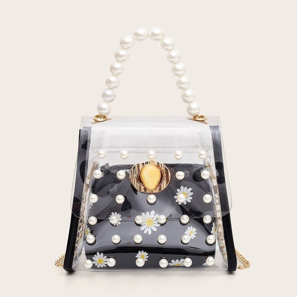 

Сумка-сэтчел с жемчугами, Чёрный