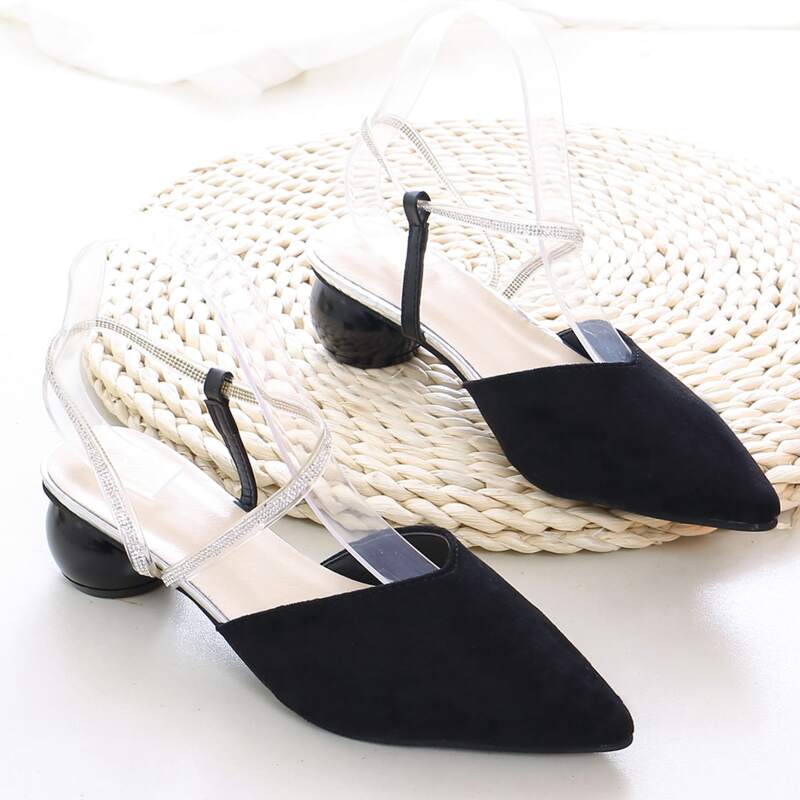 

Point Toe Rhinestone Detail Ankle Strap Heels, Black