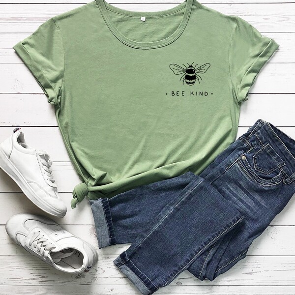 

Bee And Letter Graphic Tee, Army green