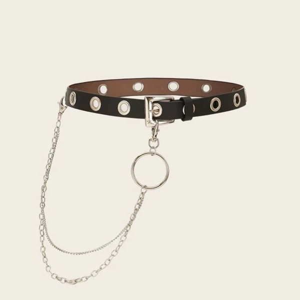 

Girls Eyelet Decor Buckle Belt, Black