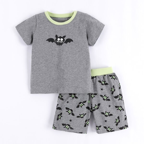 

Toddler Boys Cartoon Graphic Tee & Contrast Panel Shorts, Grey