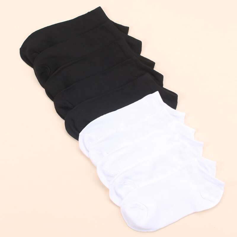 

10pairs Solid Pattern Socks, Black and white