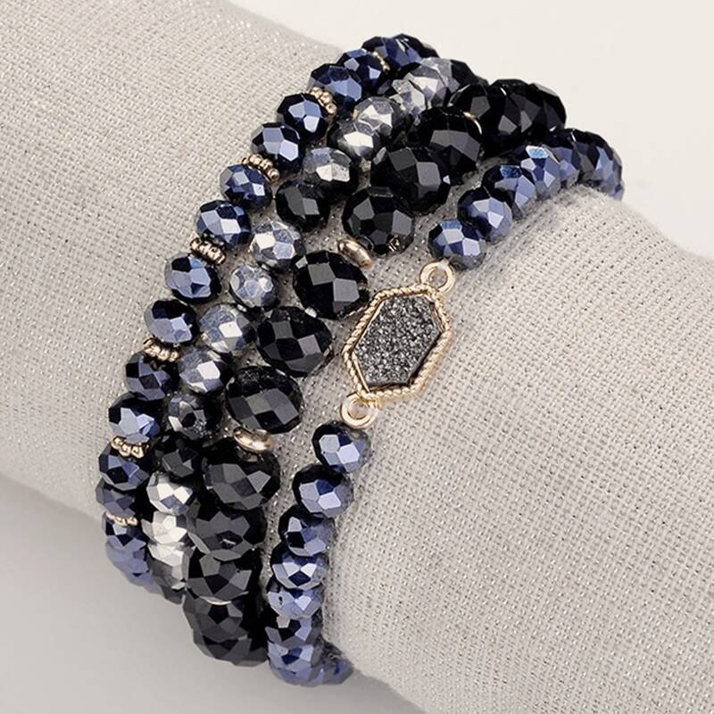 

Geometric Decor Beaded Bracelet, Navy blue