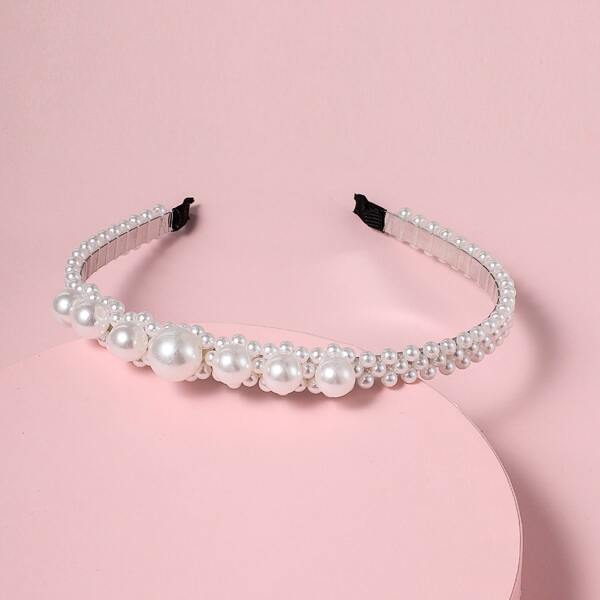 

Faux Pearl Beaded Hair Hoop, White