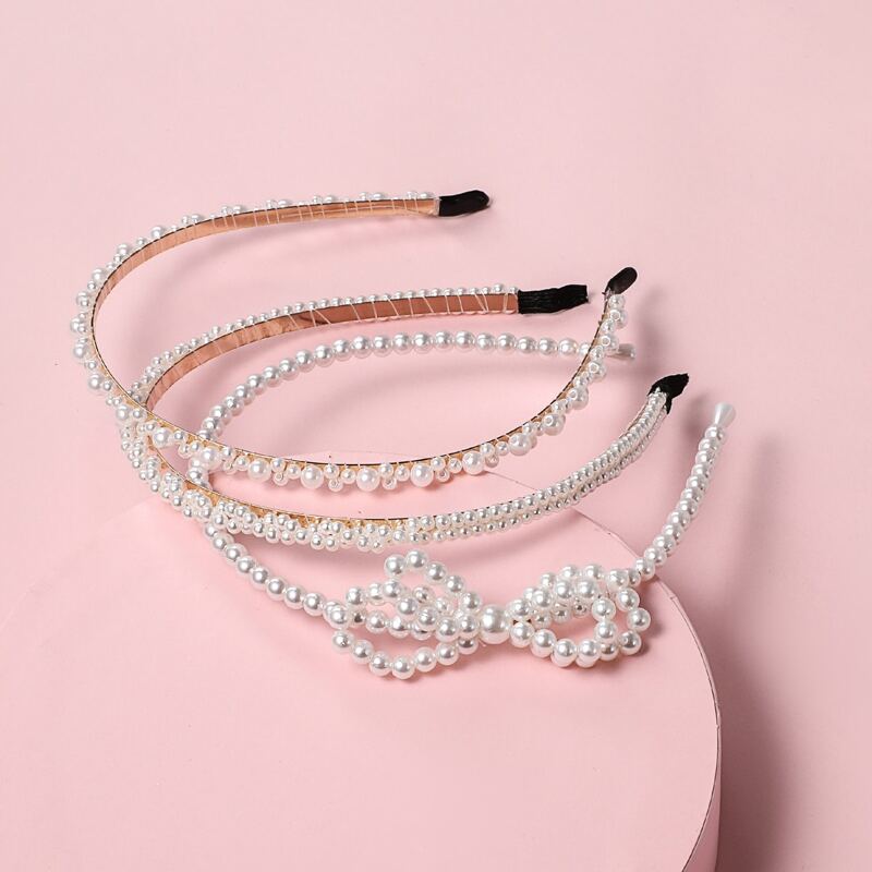 

Faux Pearl Beaded Hair Hoop, White