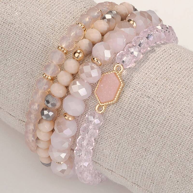 

Geometric Decor Beaded Bracelet, Pink