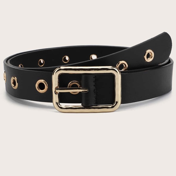 

Eyelet Decor Buckle Belt, Black