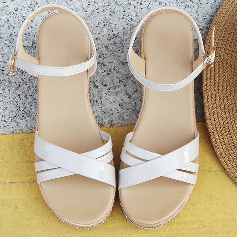 

Rhinestone Detail Cross Strap Wedges, White