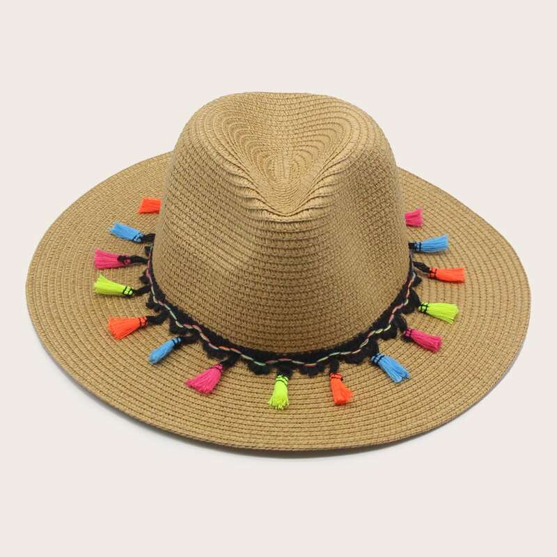 

Tassel Charm Straw Hat, Khaki