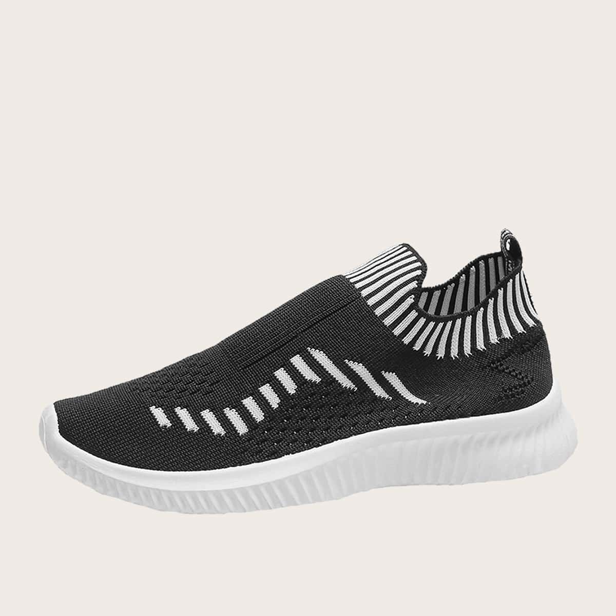 

Striped Slip On Sneakers, Black