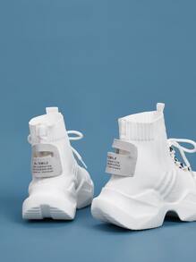 Lace-up Front Letter Patch Sneakers - White - View 4