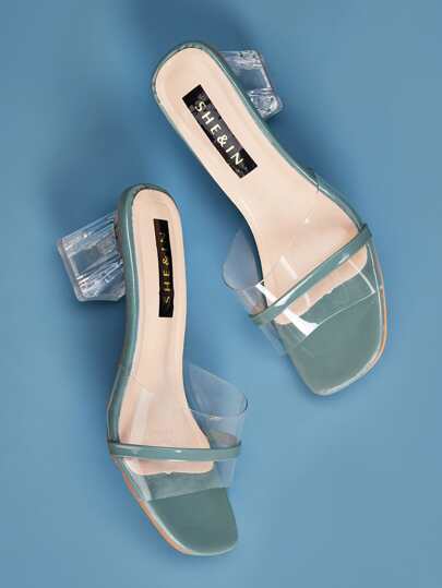 Clear Chunky Heeled Mules