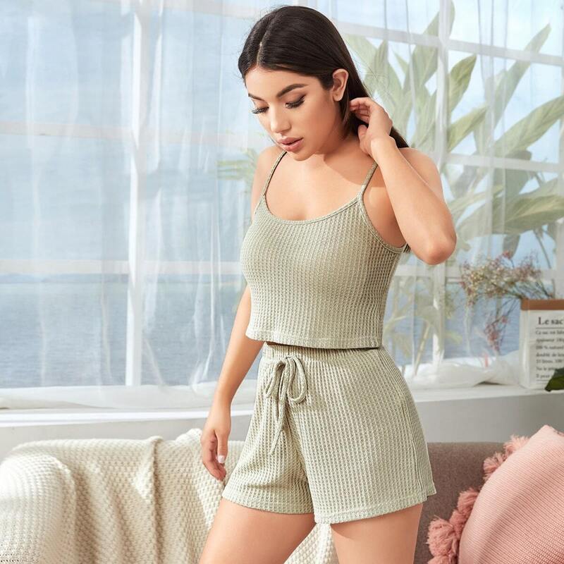

Waffle Knit Cami Top & Shorts PJ Set, Grey
