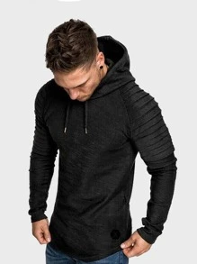 Manfinity Men Pleats Raglan Sleeve Drawstring Hoodie - Black - View 1