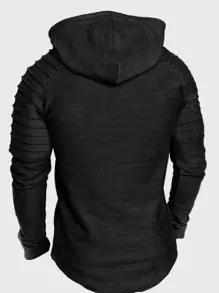 Manfinity Men Pleats Raglan Sleeve Drawstring Hoodie - Black - View 2
