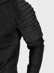 Manfinity Men Pleats Raglan Sleeve Drawstring Hoodie - Black - View 3