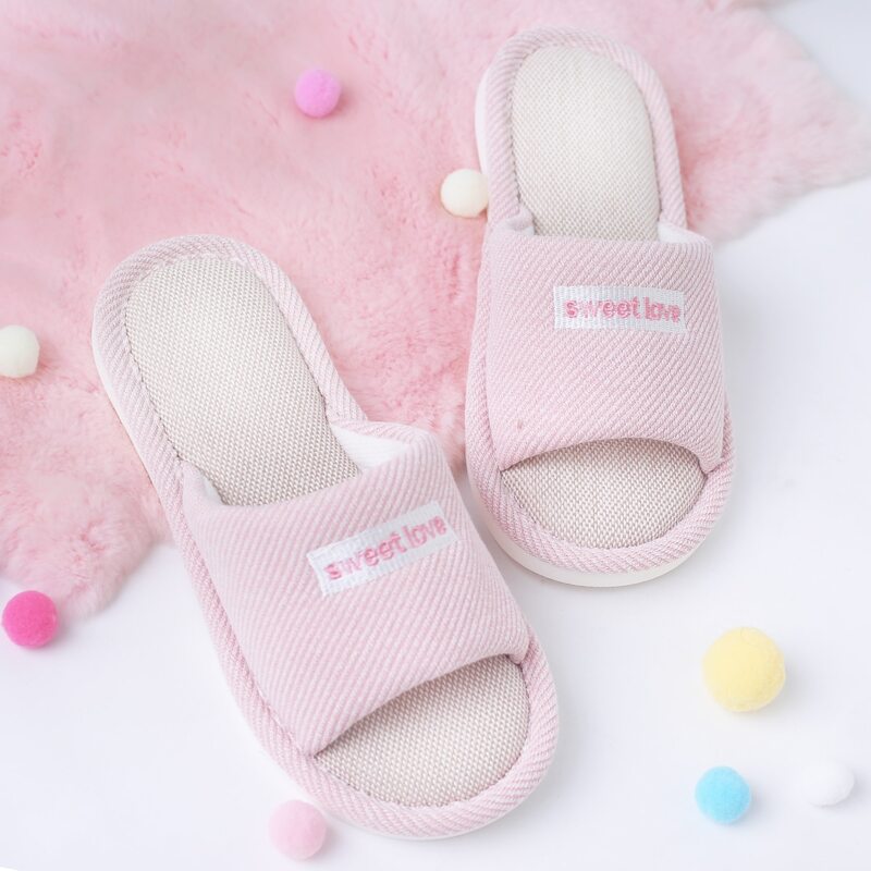 

Open Toe Letter Embroidered Slippers, Pink