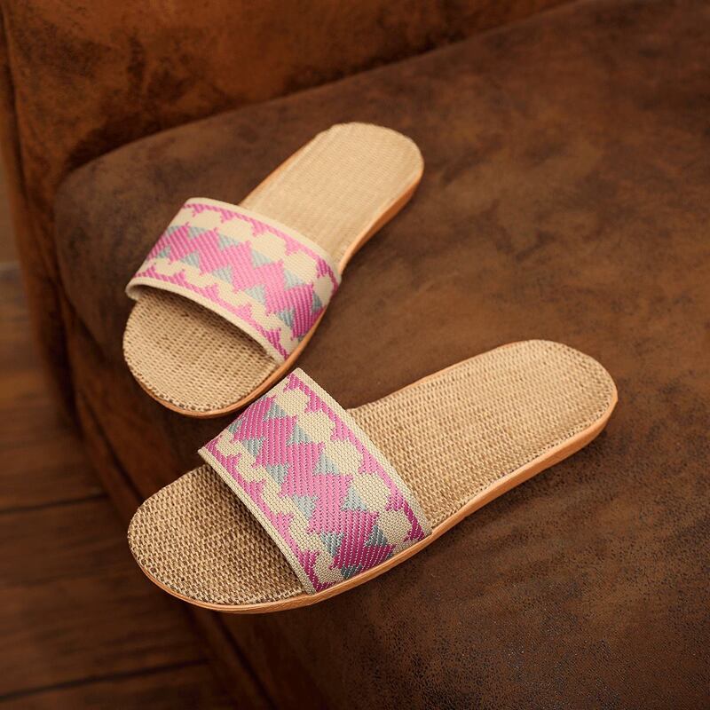 

Color-block Woven Sliders, Pink