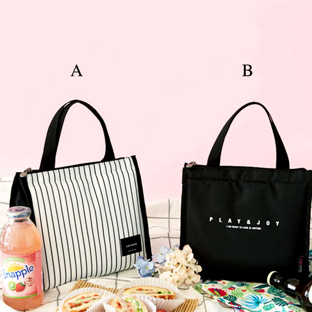 

1pc Letter Graphic Lunch Box Storage Bag, Black and white