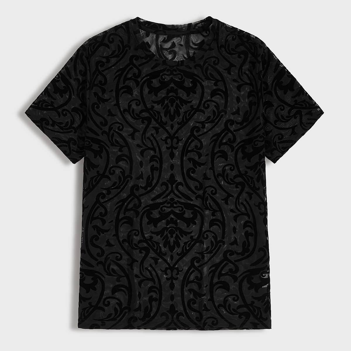 

Guys Damask Flocked Mesh Top, Black