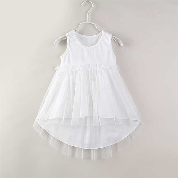 

Toddler Girls Contrast Mesh Asymmetrical Hem Dress, White