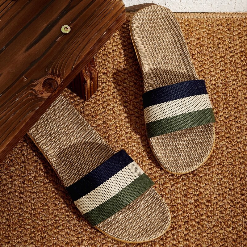 

Guys Striped Linen Slippers, Multicolor