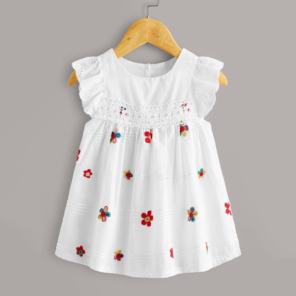

Toddler Girls Floral Contrast Lace Ruffle Dress, White