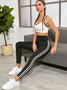 Gameset SHEIN Sport Side Stripe Sports Tights High Stretch Tummy Control Athletic Leggings Yoga Women Pants