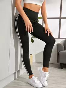 Gameset SHEIN Sport Side Stripe Sports Tights High Stretch Tummy Control Athletic Leggings Yoga Women Pants