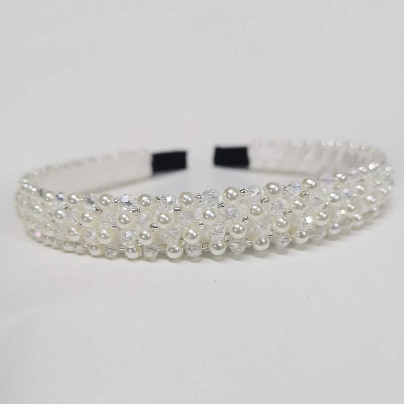 

Faux Pearl Beaded Hair Hoop, White