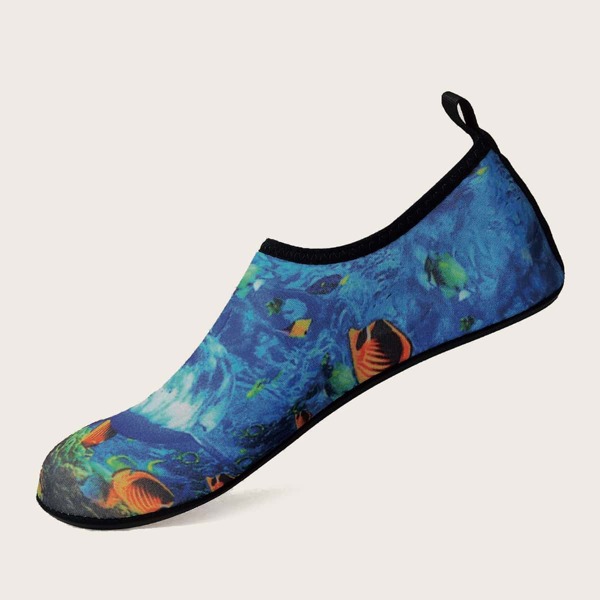 

Men Fish Graphic Slip On Water Shoes, Blue
