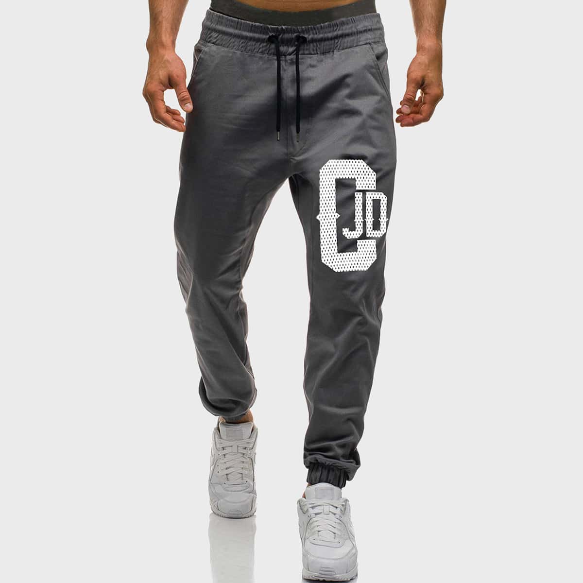 

Guys Letter Graphic Drawstring Waist Sweatpants, Grey