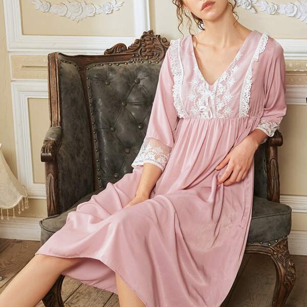 

Contrast Lace Trim Night Dress, Pink