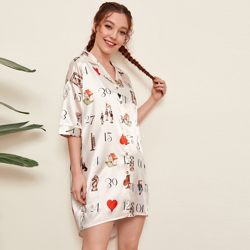 

Letter Graphic Satin Shirt Dress, Multicolor