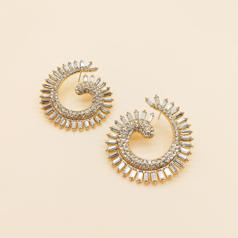 

Rhinestone Engraved Hoop Earrings, Silver