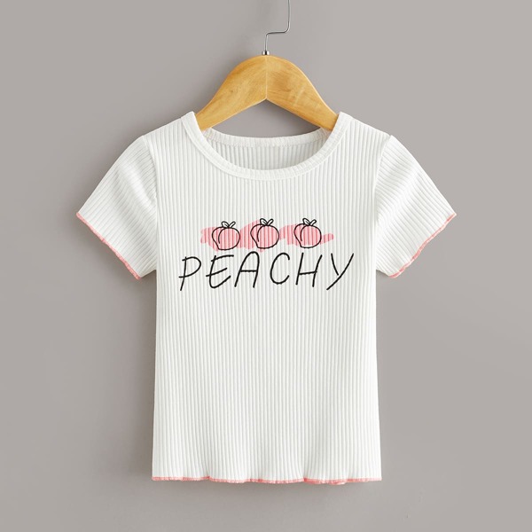 

Toddler Girls Letter Graphic Lettuce Trim Tee, White