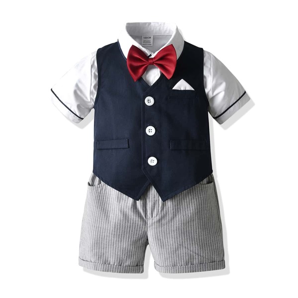 

Toddler Boys 3pcs Bow Tie Ticket Pockets Blazer Vest Set, Multicolor