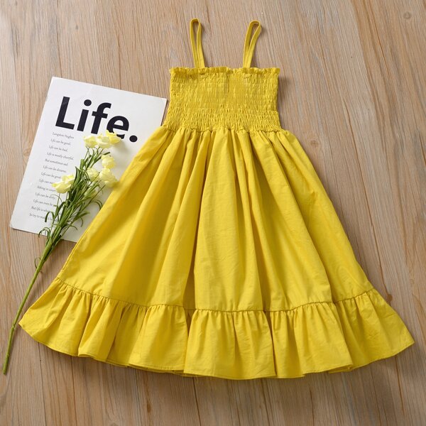 

Toddler Girls Shirred Bust Ruffle Hem Cami Dress, Yellow