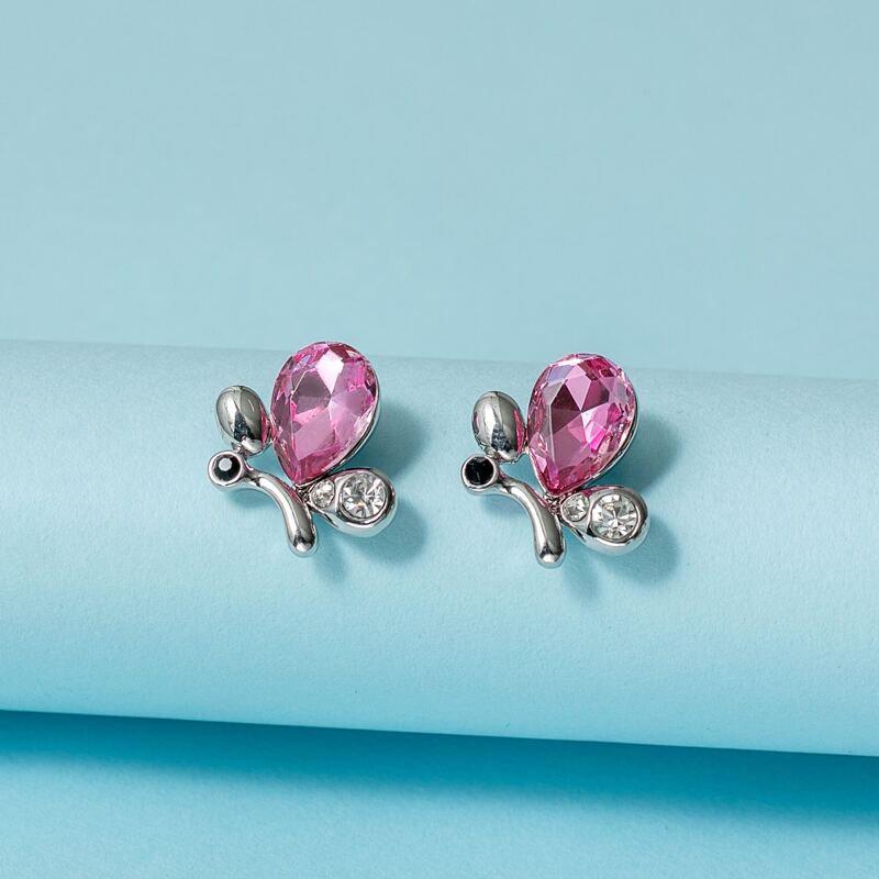 

Rhinestone Engraved Stud Earrings, Pink