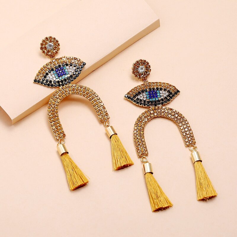 

Rhinestone Decor Tassel Drop Earrings, Multicolor