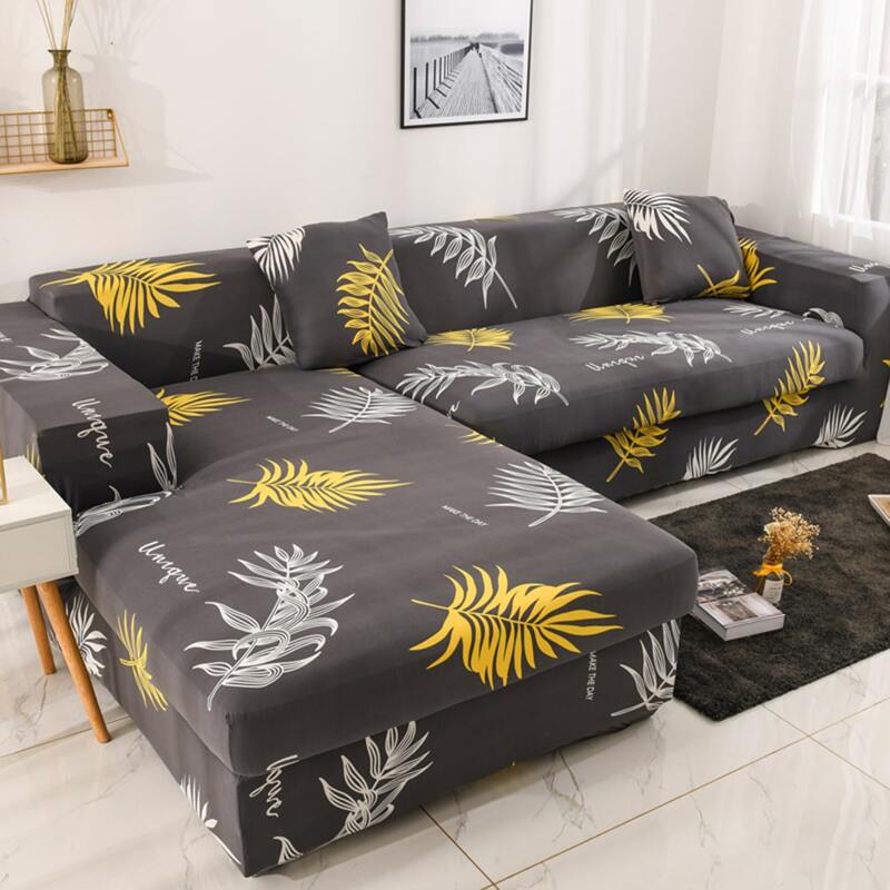 

Leaf Print Stretchy Sofa Cover, Black