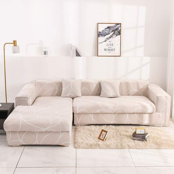

Line Print Stretchy Sofa Cover, Beige