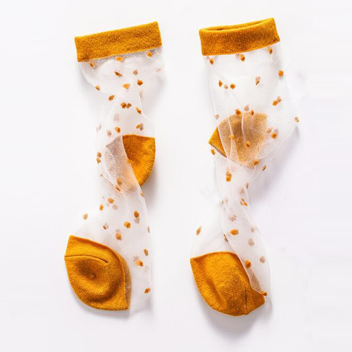 

Polka Dot Pattern Mesh Socks, Yellow