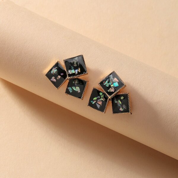 

1pair Geometric Shaped Stud Earrings, Black