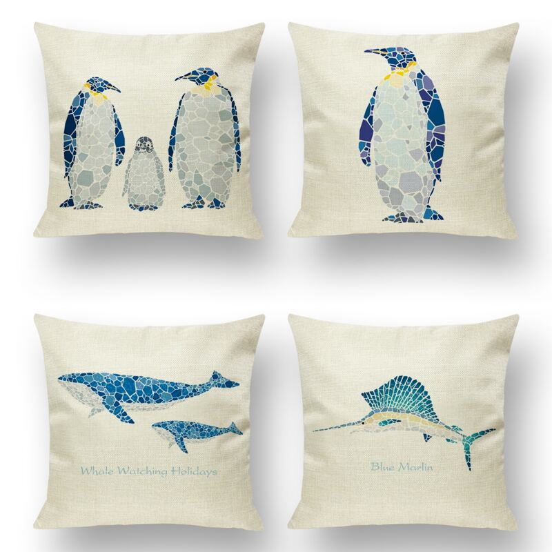 

1pc Penguin & Whale Print Cushion Cover Without Filler, Multicolor