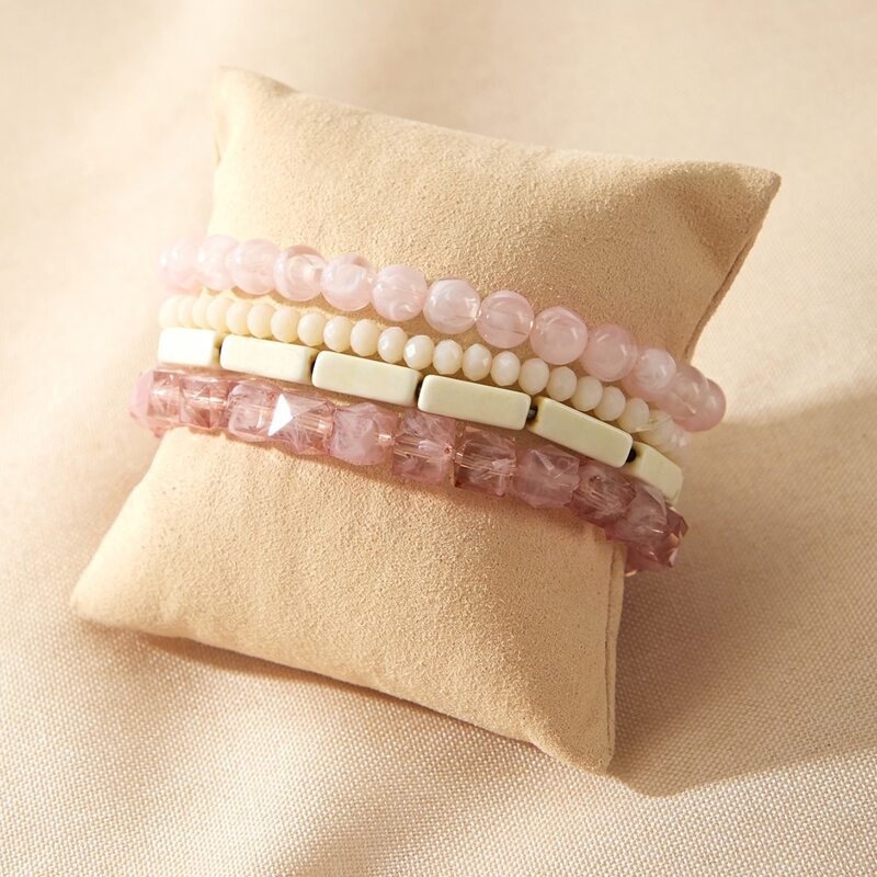 

4pcs Solid Beaded Bracelet, Multicolor