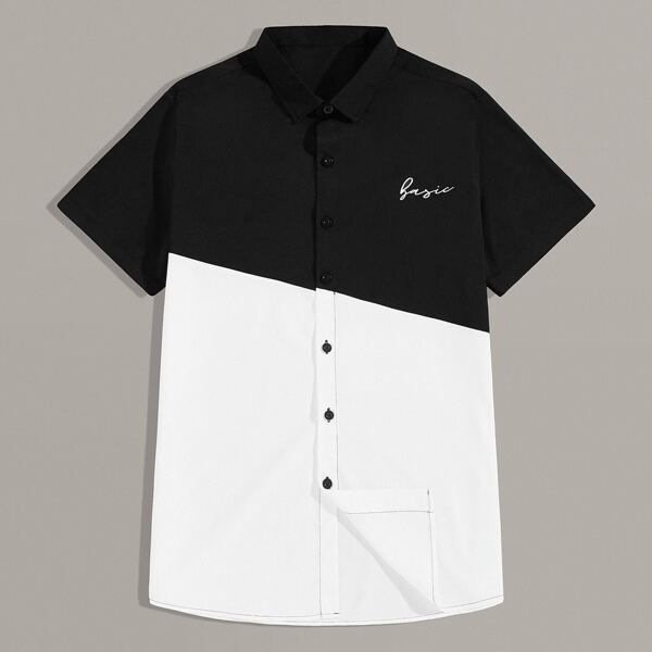 

Men Two Tone Button Up Shirt, Black and white